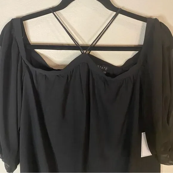 I. State NWT Off The Shoulder Chiffon Top Sz S - Picture 6 of 8